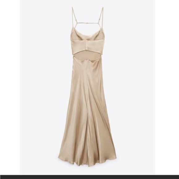 ZARA CHAMPAGNE SATIN EFFECT SLIP DRESS size large new tags - Picture 3 of 16